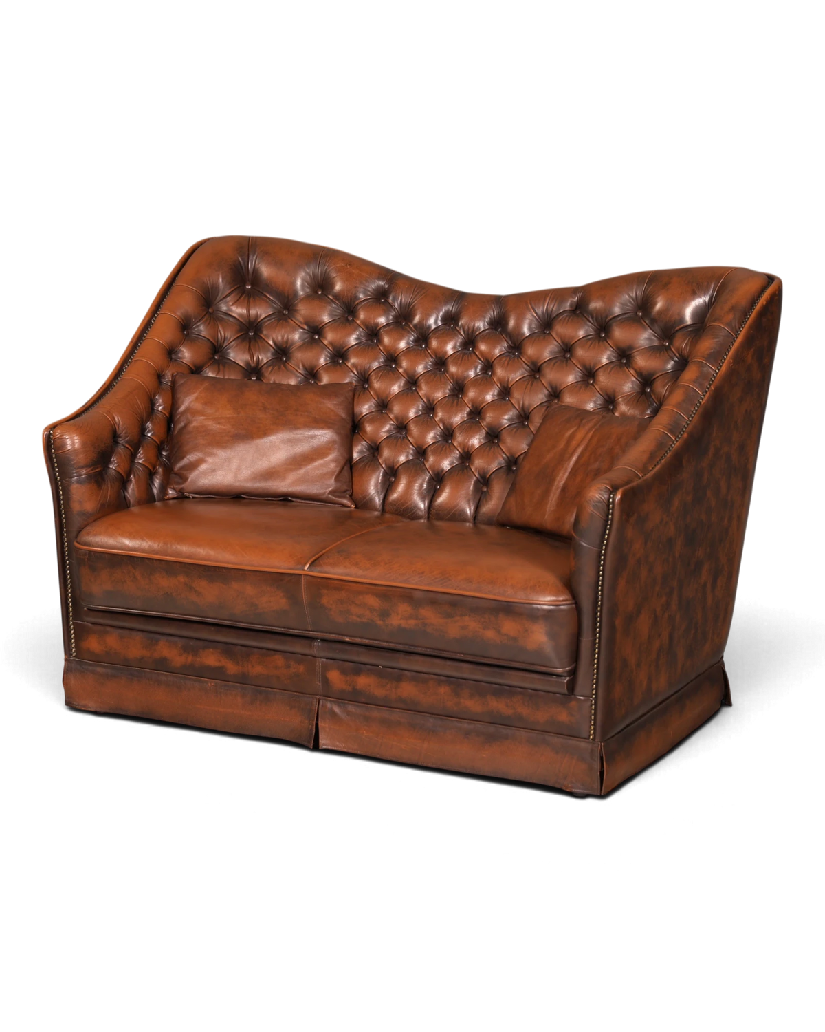 Seltene Chesterfield Couch Englisch 2-Sitzer Ledersofa Echt Leder Braun Knopfheftung Clubsofa Polstersofa Vintage