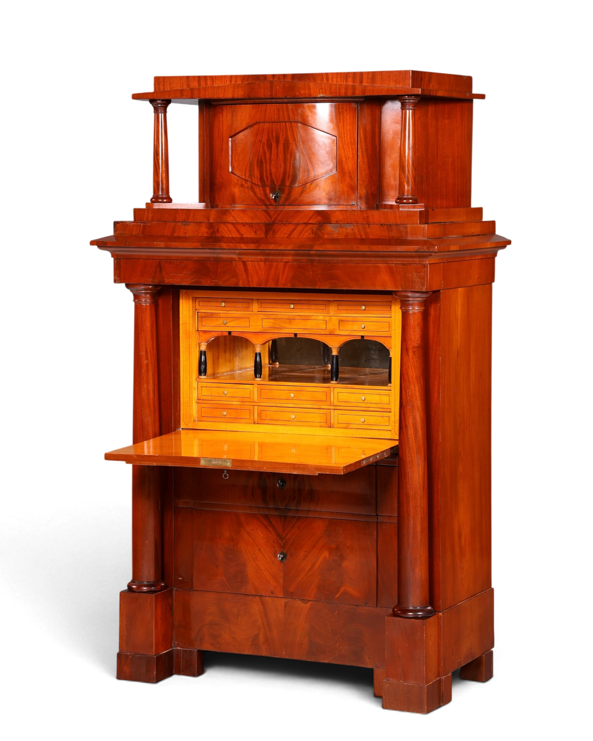 Biedermeier Sekretär 1860 Original Säulen, Antik Bürokommode Englisch – Hauptstadt Möblerei Berlin