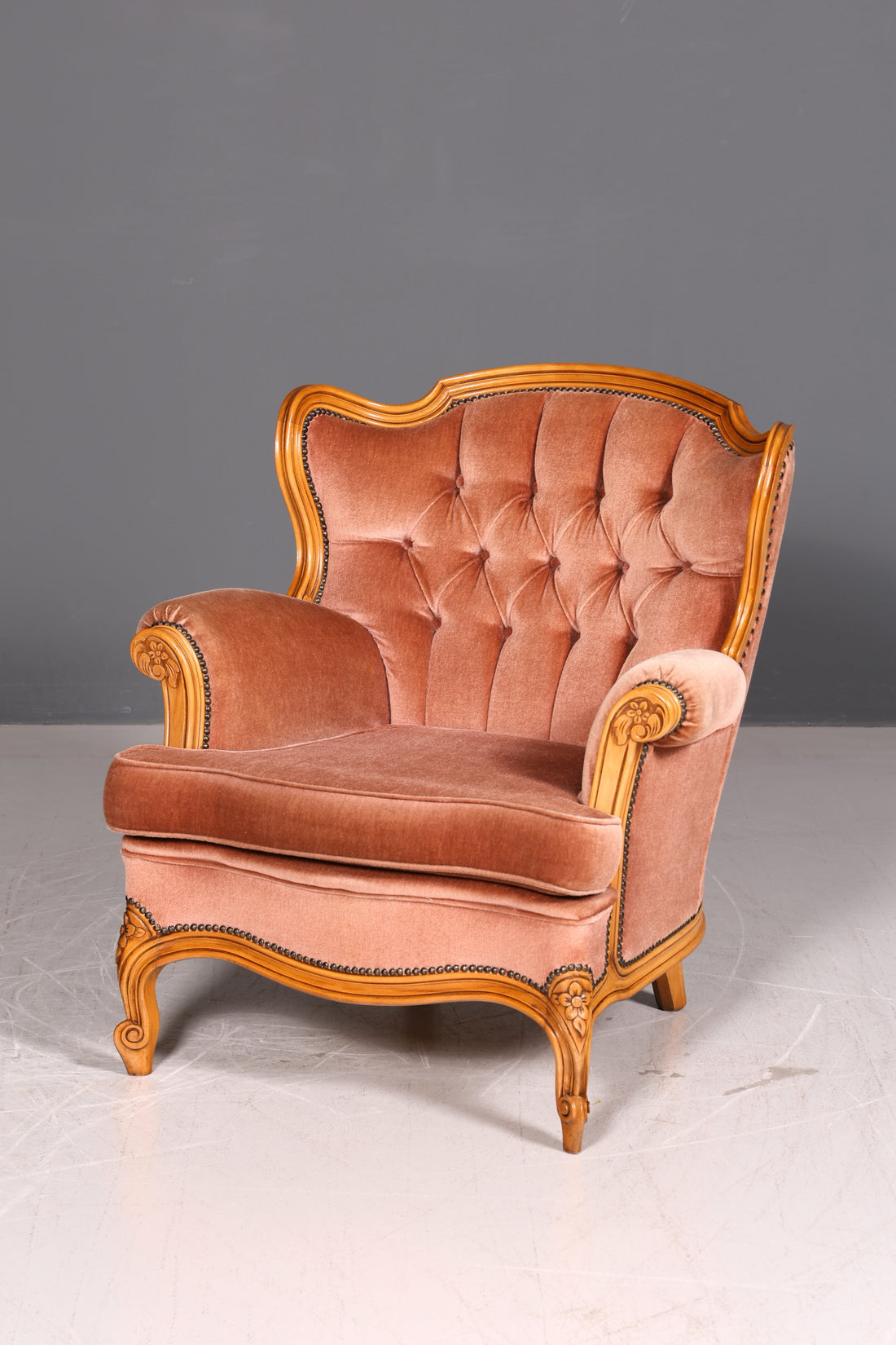 Noble Chippendale Armchair Baroque Style Velvet Fabric Armchair Rococo Antique 3 of 4