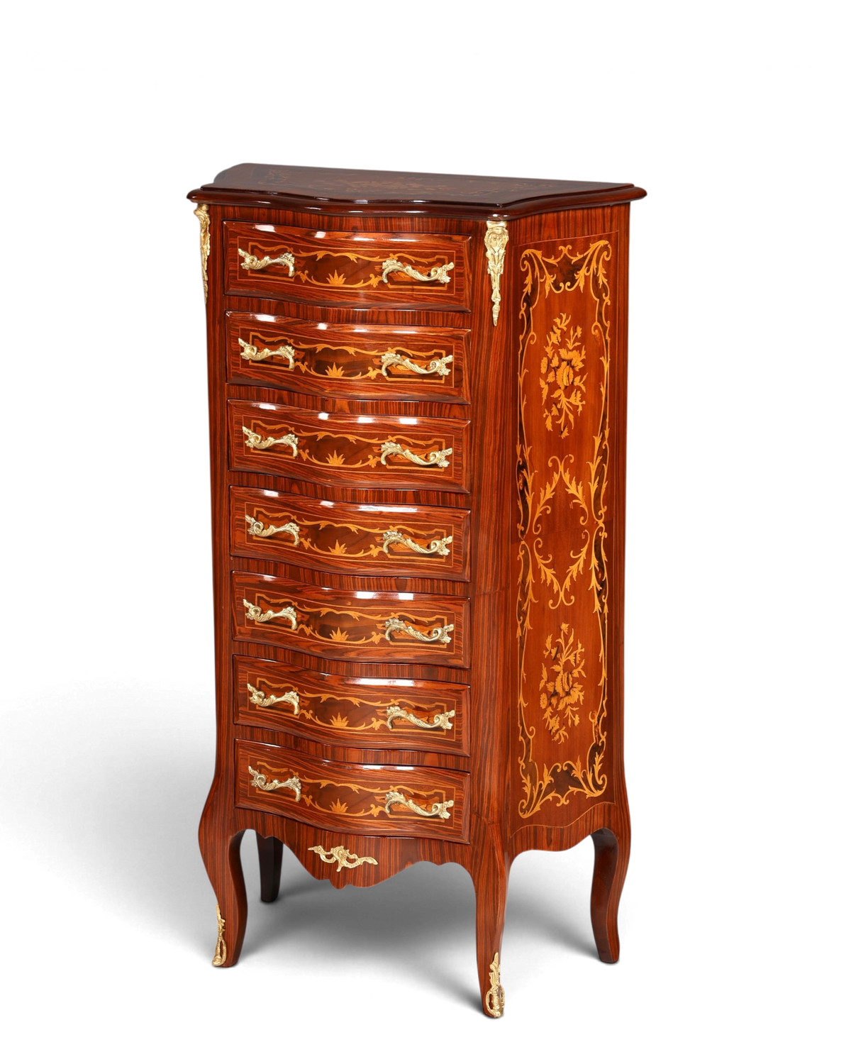 Barock Stil Louis XV Highboard Intarsien Vertiko Kommode Schubladenkommode – Hauptstadt Möblerei Berlin