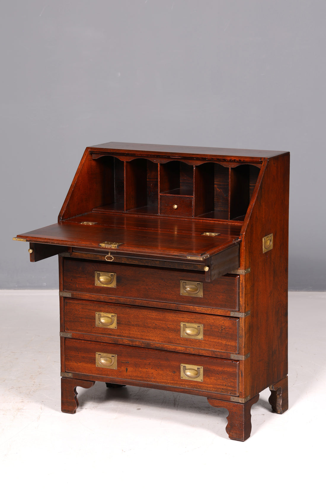 Beautiful nautical English secretary desk, solid wood writing cabinet, antique vintage