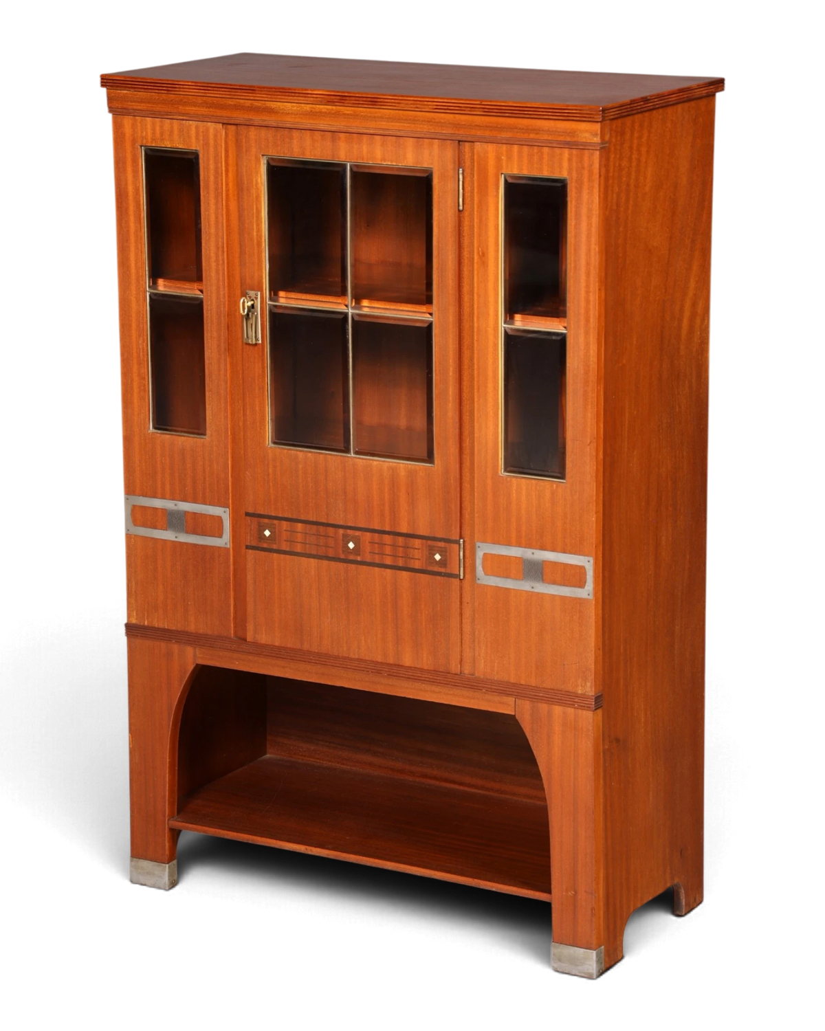 Edle Jugendstil Vitrine mit Facettenglas und Intarsien Vitrinenschrank Bücherschrank Schrank Antik