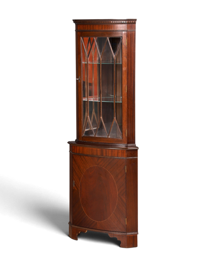 Hauptstadt Möblerei englische Eckvitrine aus Mahagoni mit Sprossentür und Unterschrank im antiken Vintage-Stil