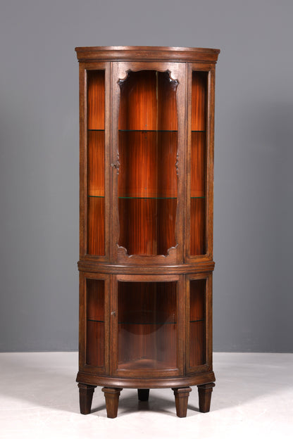 Stilvolle Jugendstil Eckvitrine um 1910 echt Holz Bücherschrank Eiche Antik Küchenschrank Geschirrschrank