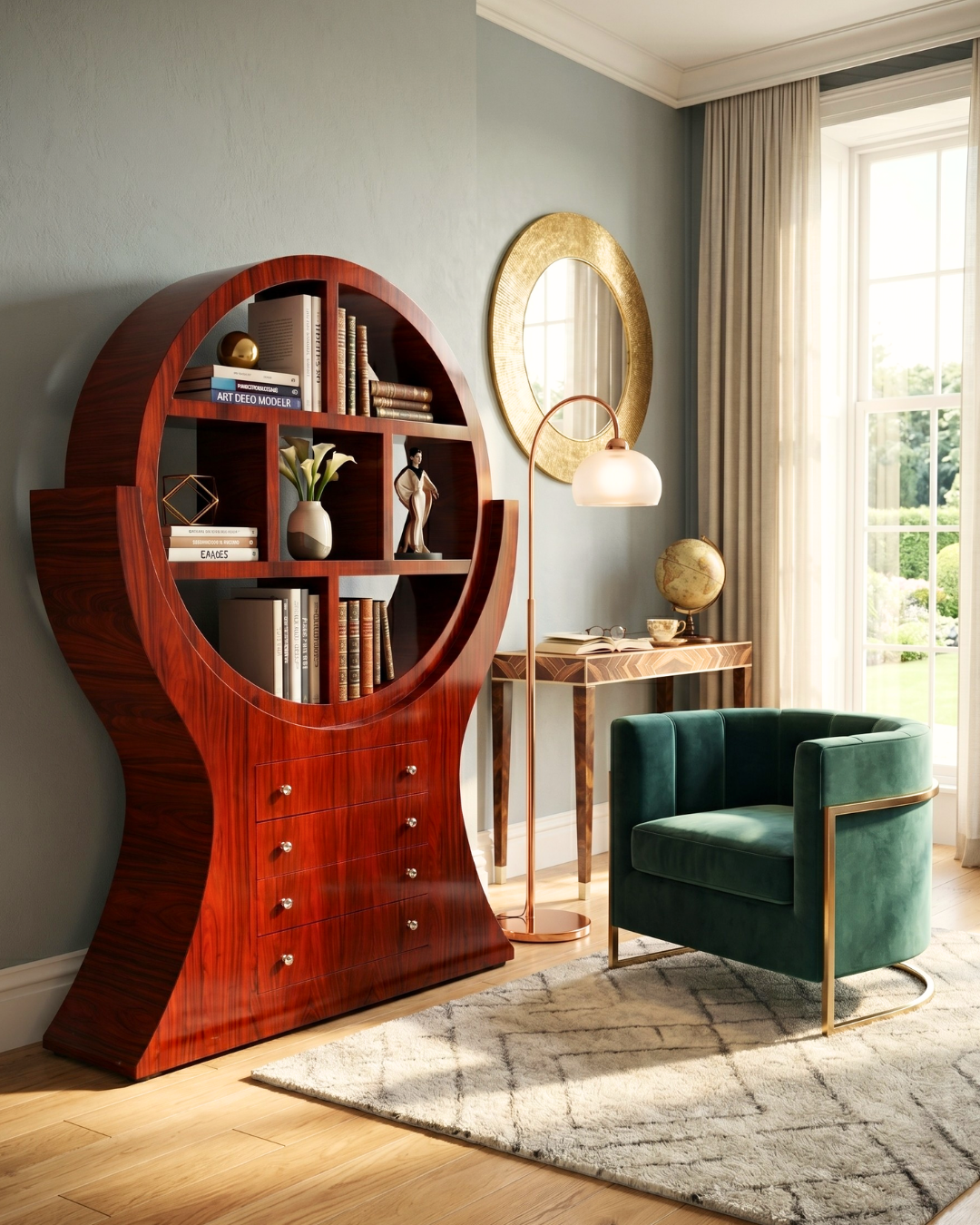 Exceptional Art Deco Design Bookshelf Luxury Shelf Chest of Drawers Book Storage