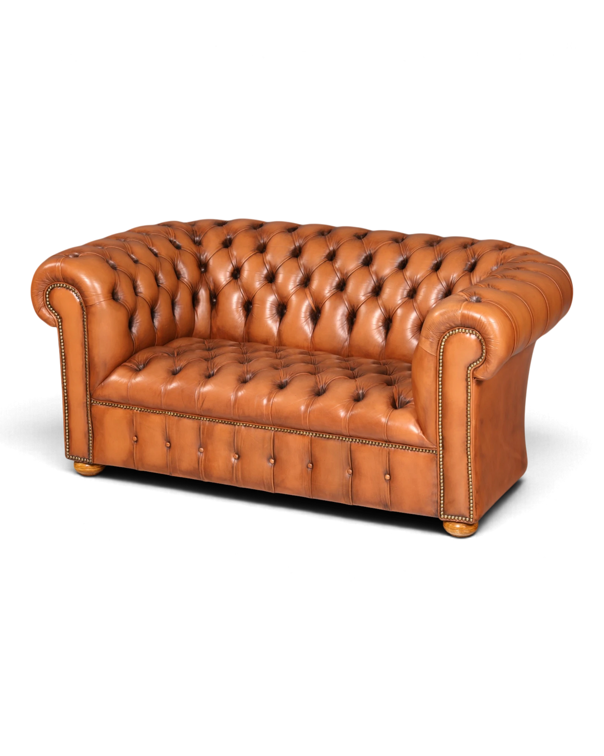 Edles Original Chesterfield Sofa 2-Sitzer Couch Englisches echt Leder Sofa Cognac UK