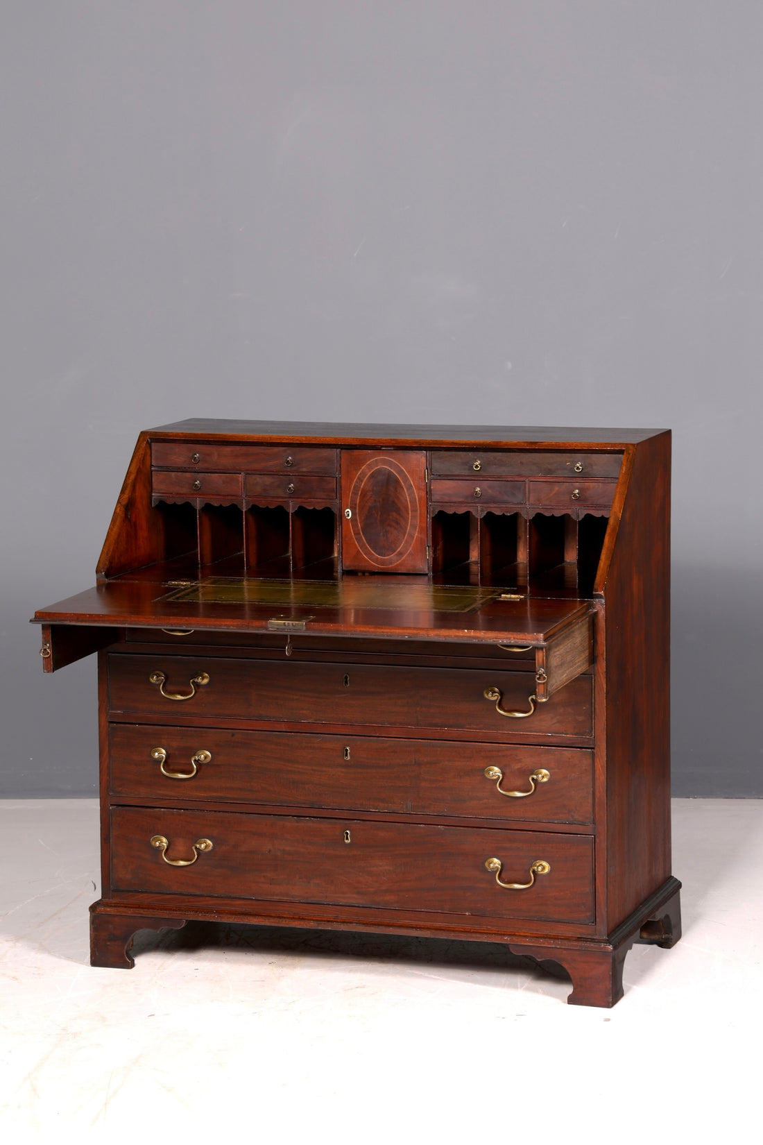 Beautiful English Secretary Desk Chest of Drawers Solid Wood Genuine Leather Writing Surface Desk Chest of Drawers Antique Vintage