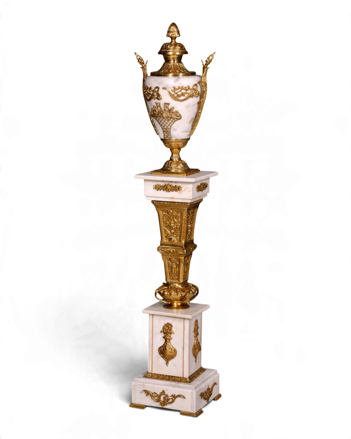 Barock Stil Säule Louis XV, Marmor Weiß Blumensäule – Hauptstadt Möblerei Berlin