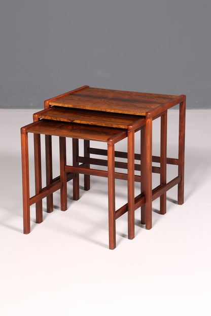 Filigranes Mid-Century Table Set, Rosewood Coffee Table, Set of 3, Side Table, Nesting Tables, Vintage