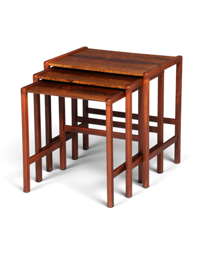 Hauptstadt Möblerei Mid-Century Satztische aus massivem Palisanderholz mit lebendiger Maserung im 3er-Set