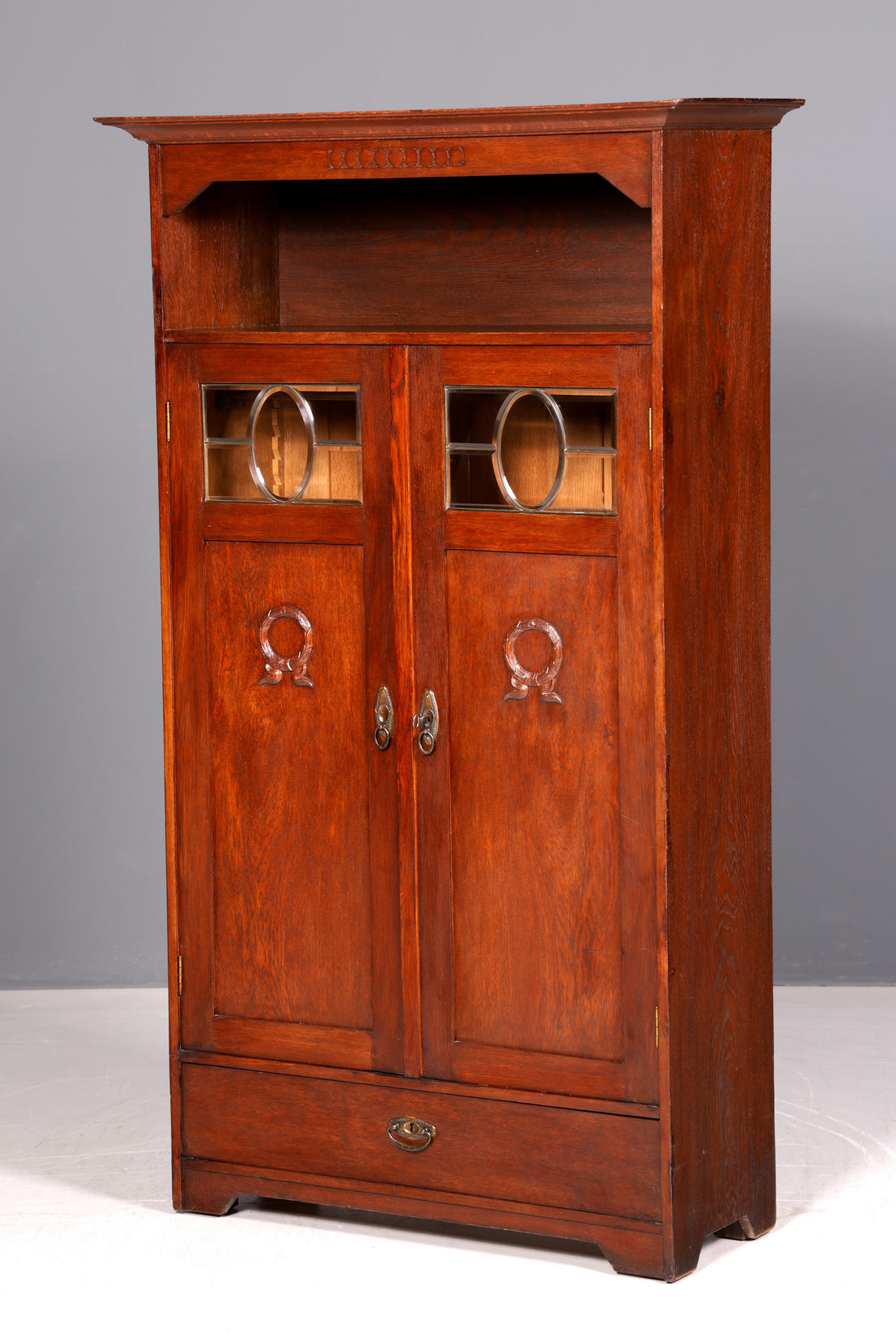 Dreamlike Art Nouveau Display Cabinet Oak Antique Bookcase China Cabinet Solid Wood Glass Display Cabinet Vintage