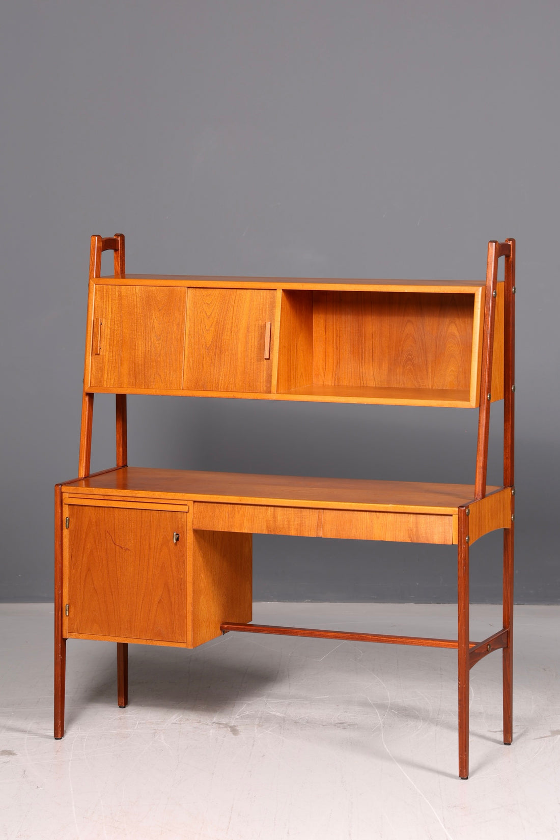 Beautiful mid-century desk with hutch, teak Danish design, vintage 1960s office desk
