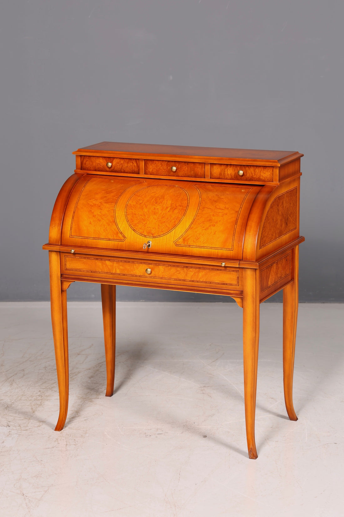 Beautiful antique roll-top secretary desk in Baroque style, cylinder desk, writing cabinet, circa 1930