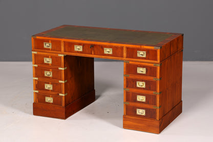 Edler Maritimer Schreibtisch Englischer Military Chest Bürotisch Office Table Echt Lederauflage Antik Vintage