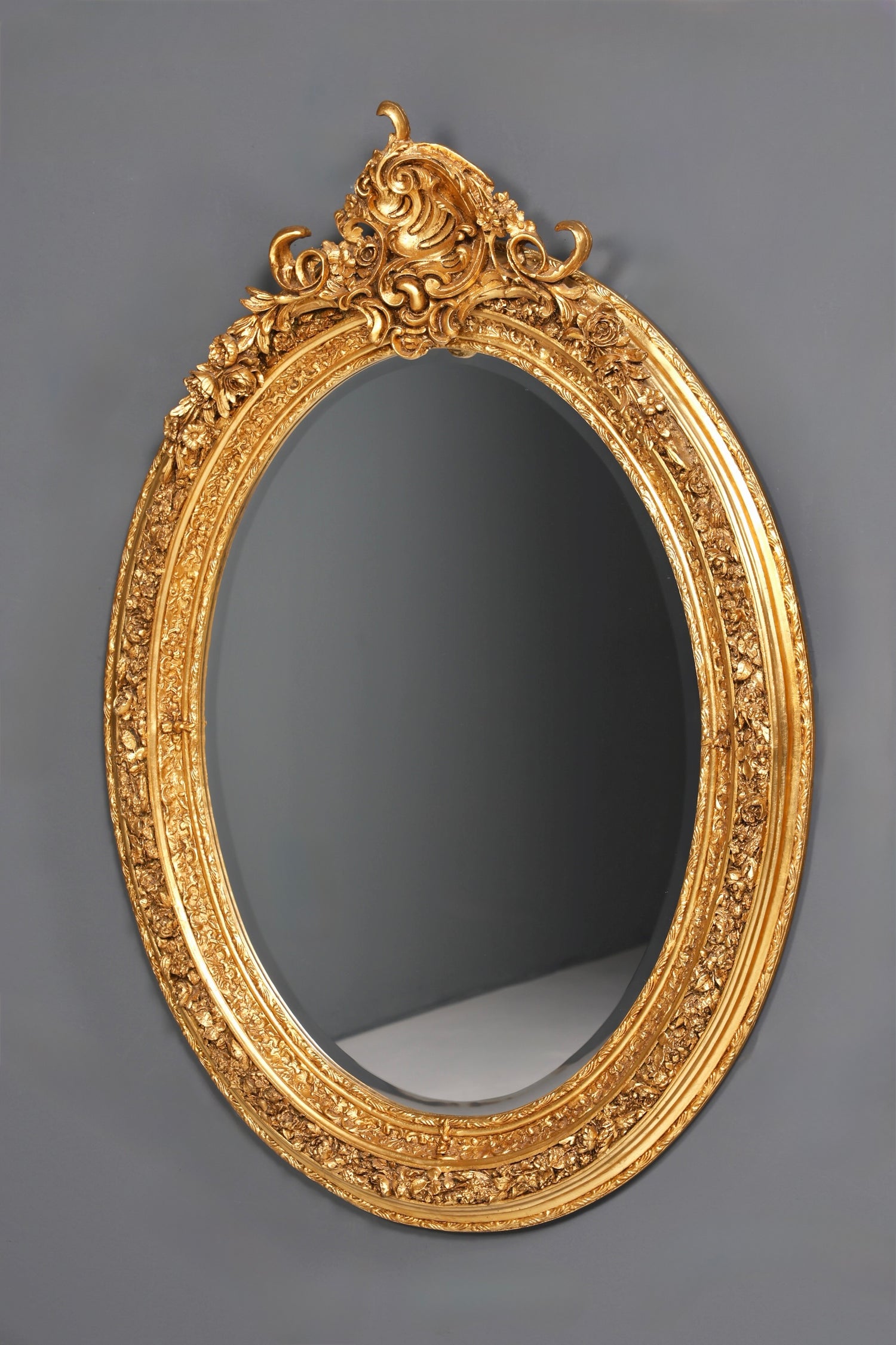 Wunderschöner Ovaler Prunk Barock Stil Wandspiegel Ornamenten Gold Spiegel