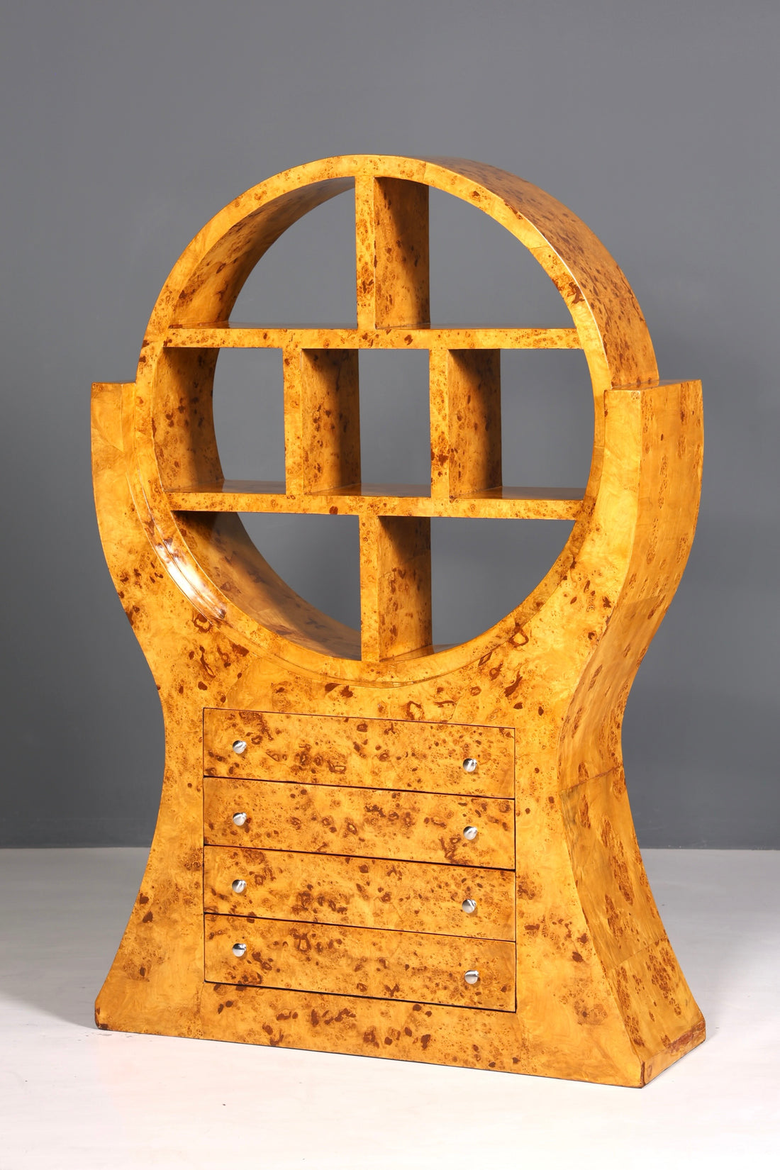 Exceptional Art Deco design birch bookcase, luxury shelf, chest of drawers, book storage