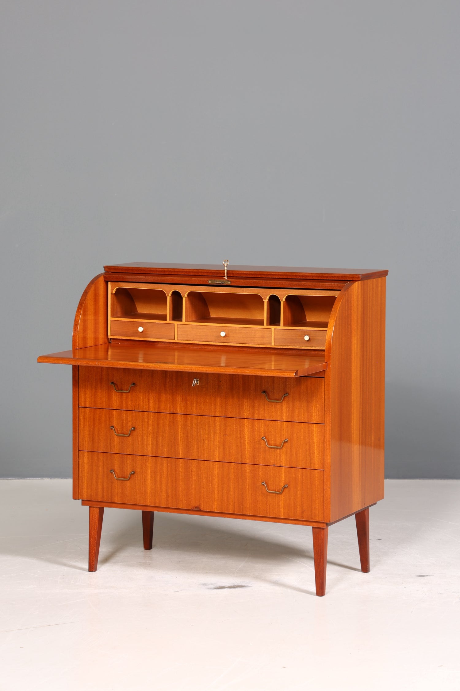 Stilvoller Mid Century Rollladen Sekretär echt Holz Büro Schrank Vintage Schreibkommode