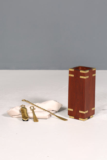 Wunderschönes Maritimes Kaminzubehör Englisch Mahagoni Kaminbesteck Set Military Behälter