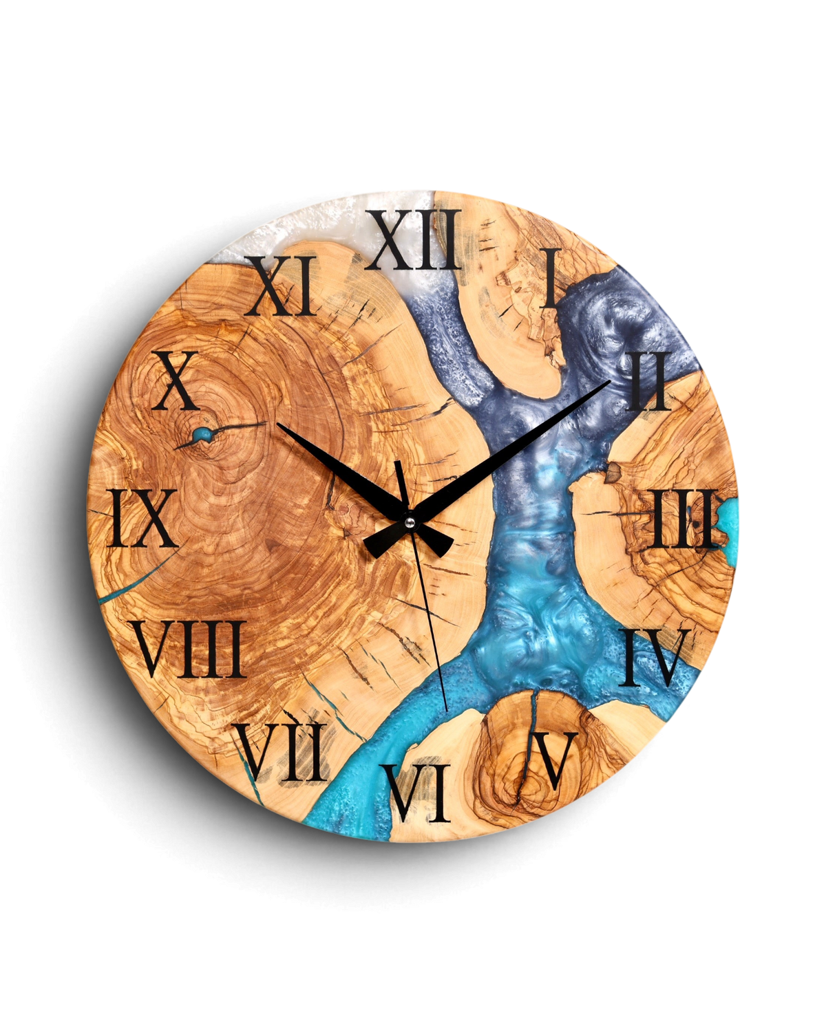 Traumhafte Handgefertigte Epoxidharz Wanduhr Olivenbaum Uhr Epoxy Analog Uhr