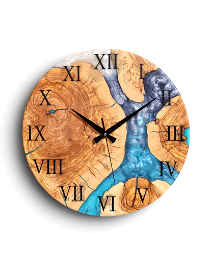 Traumhafte Handgefertigte Epoxidharz Wanduhr Olivenbaum Uhr Epoxy Analog Uhr