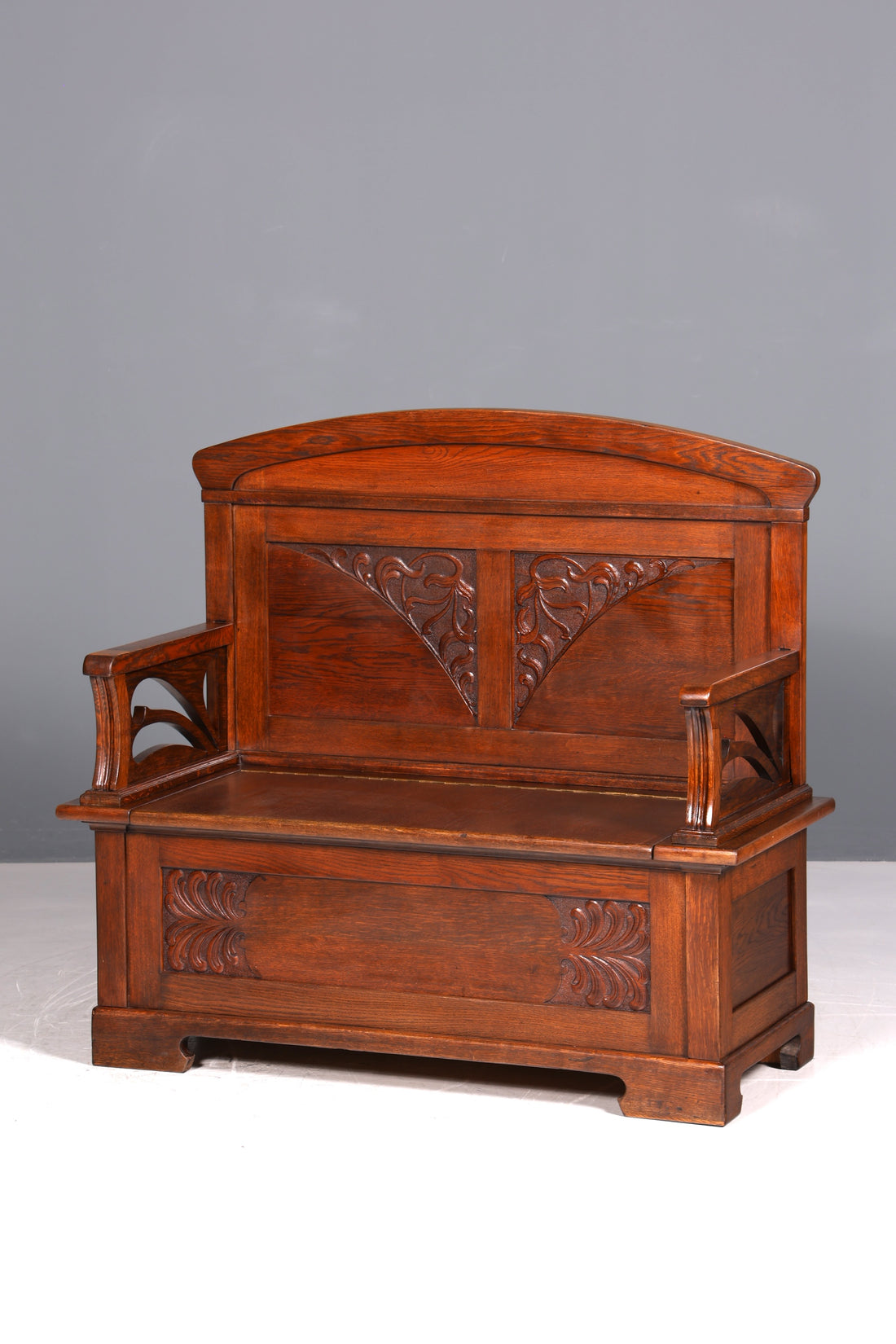 Beautiful Art Nouveau bench, antique bench, chest, oak sofa, wooden bench, wooden chest