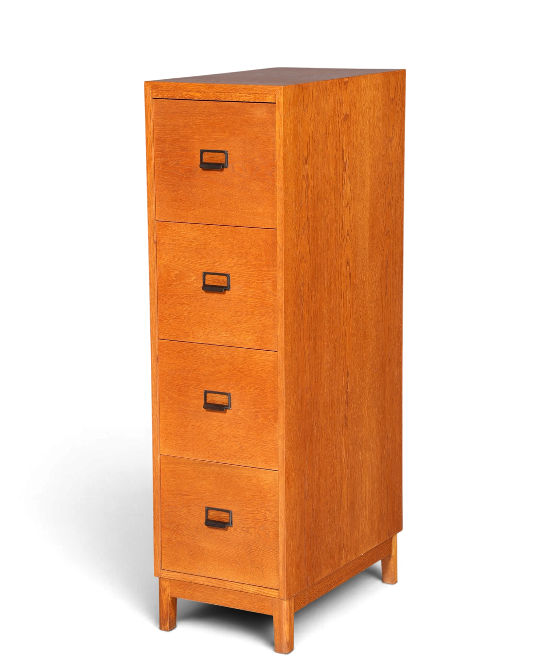Hauptstadt Möblerei Mid Century Aktenschrank aus massivem Holz mit vier Schubladen im Bauhaus Design