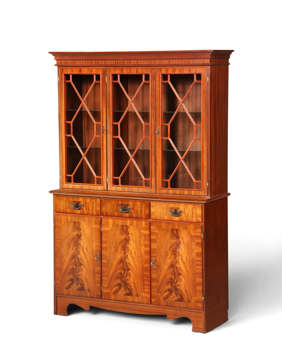 Hauptstadt Möblerei englische Vitrine aus Holz mit verglasten Sprossentüren und Unterschrank im Vintage-Stil