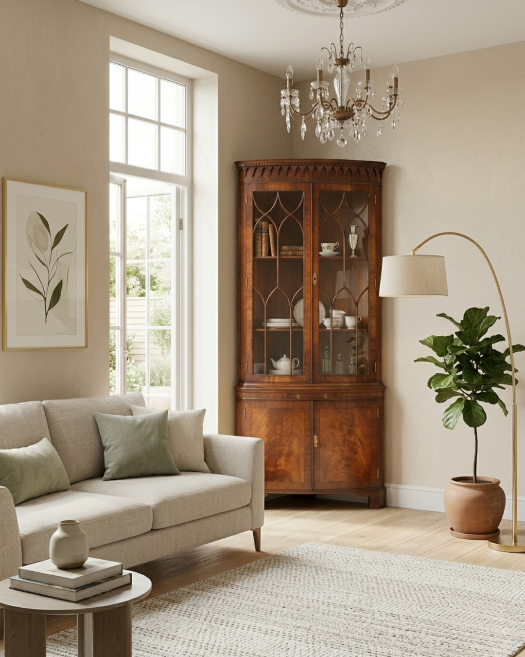 Wunderschöne Original Bevan Funell Eckvitrine Englischer Eckschrank Reprodux Georgian Stil Bibliotheksschrank Buffetschrank UK