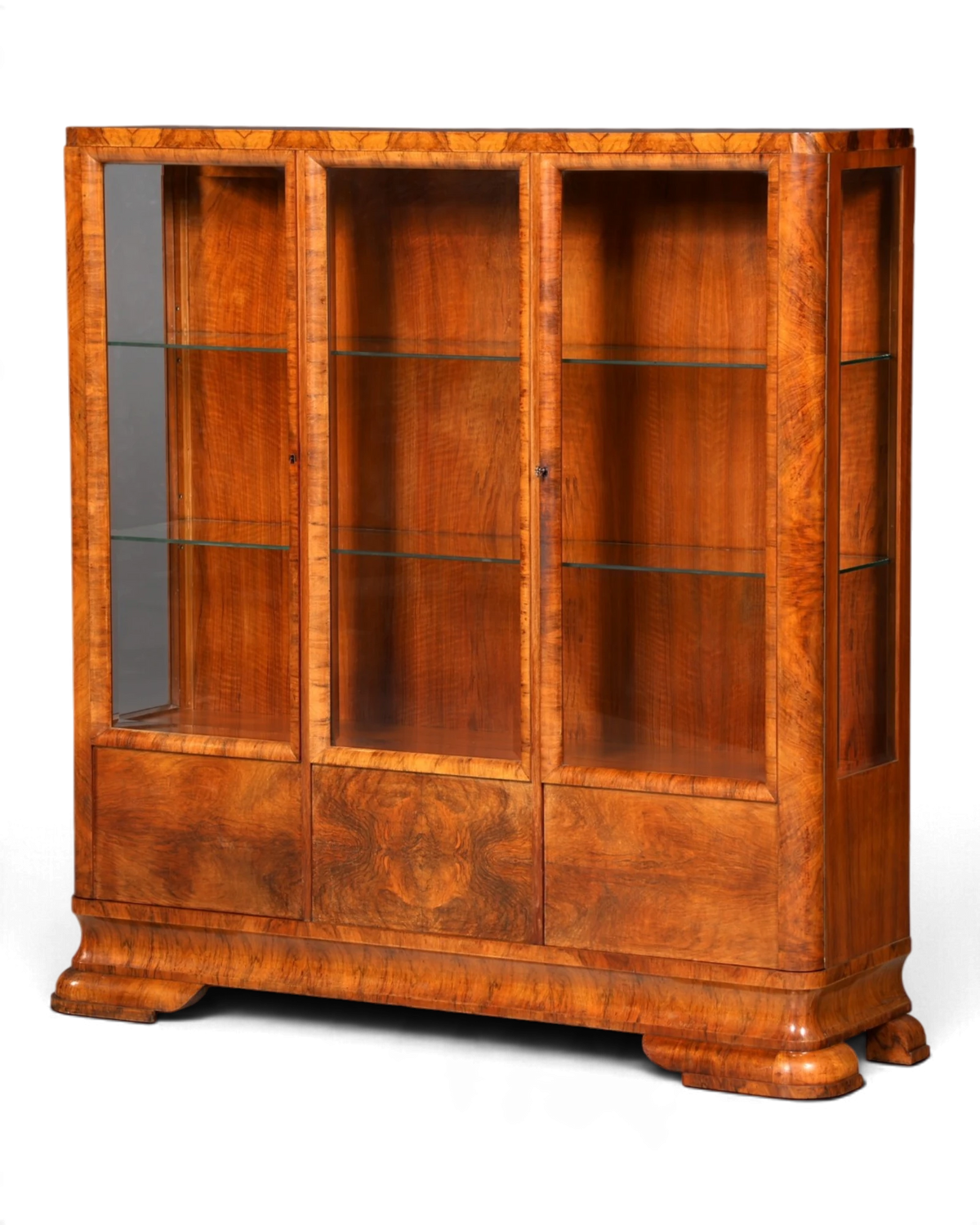 Beautiful Art Deco walnut display cabinet, glass-fronted cabinet with glass shelves, antique cabinet, display cabinet, living room cabinet