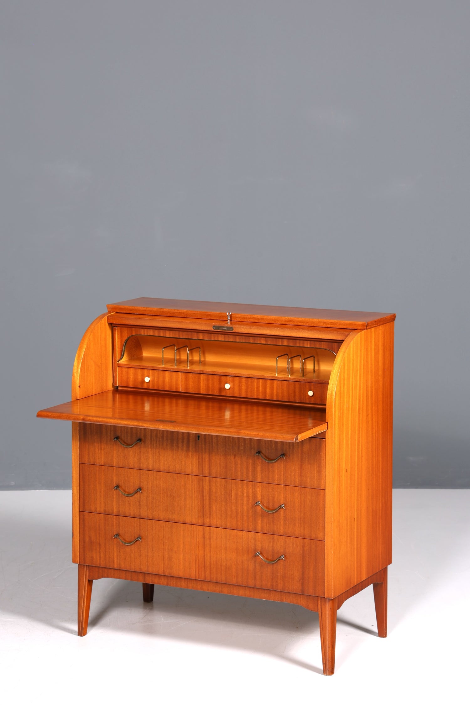 F228 Finish cm Wunderschöner Mid Century Rollladen Sekretär echt Holz Büro Schrank Vintage Schreibkommode