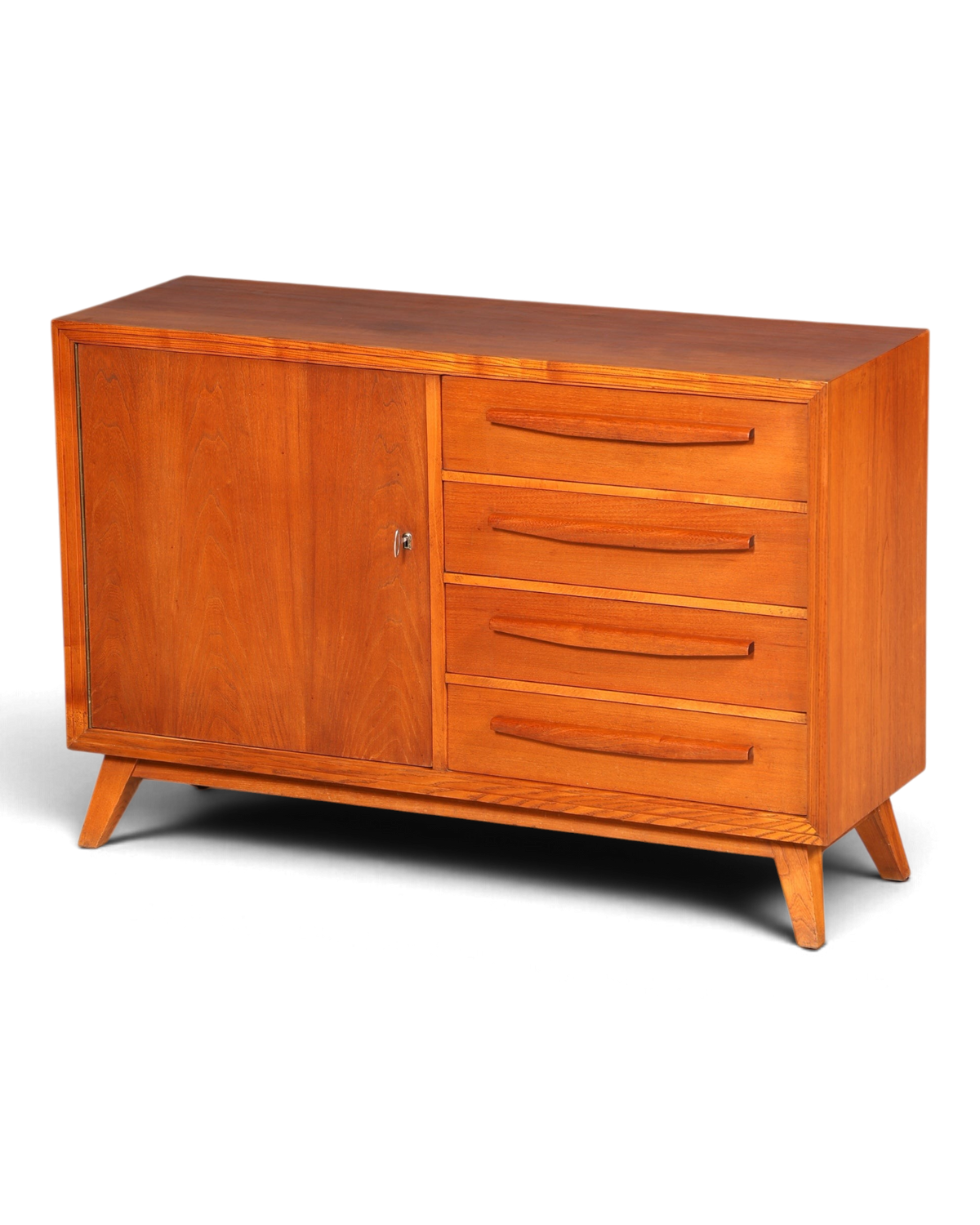 Hauptstadt Möblerei Mid Century Sideboard aus Echtholz mit Schranktür und vier Schubladen im Vintage-Stil