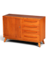Hauptstadt Möblerei Mid Century Sideboard aus Echtholz mit Schranktür und vier Schubladen im Vintage-Stil
