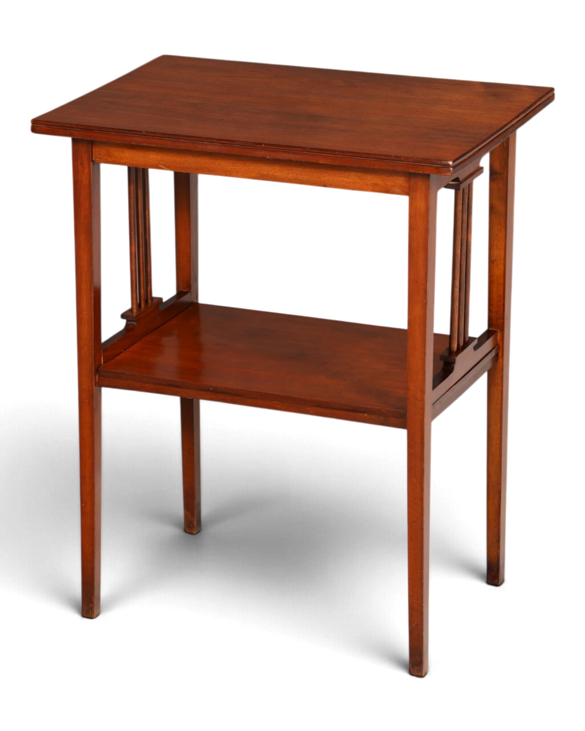 Beautiful antique Art Nouveau oak side table, two-tier shelf, solid wood