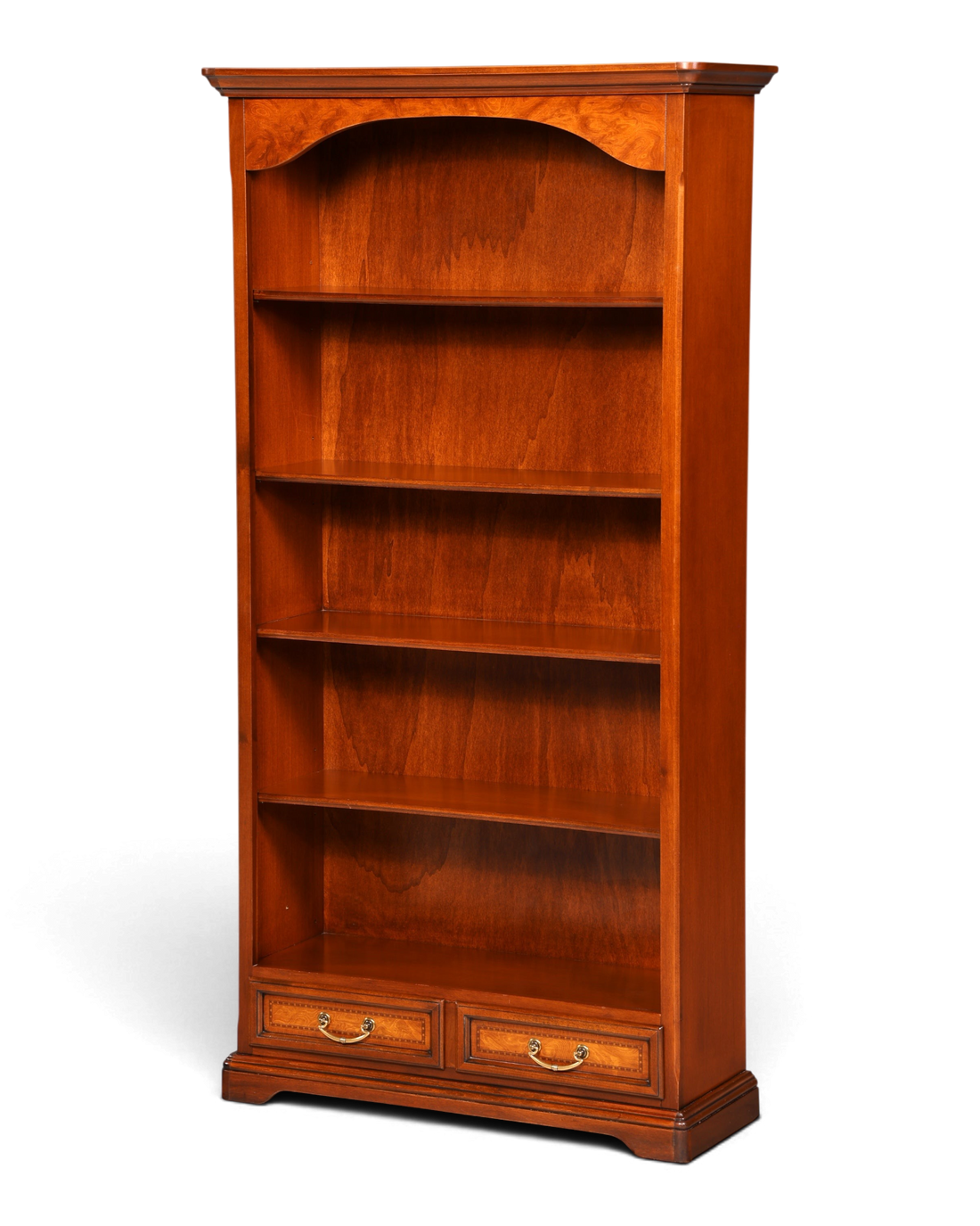 Hauptstadt Möblerei H860 Bücherregal aus Holz in Selva-Ausführung mit zwei Schubladen und goldenen Griffen