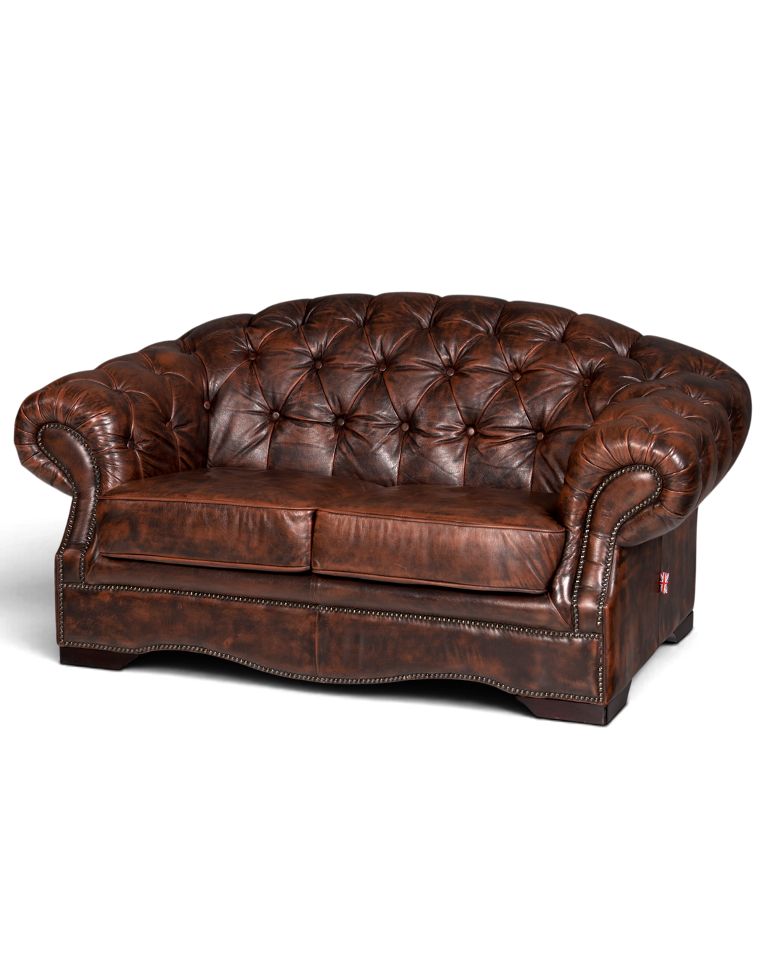 Hauptstadt Möblerei Chesterfield Centurion 2-Sitzer Sofa aus braunem Echtleder mit Knopfheftung und Ziernägeln
