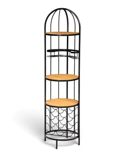 Hauptstadt Möblerei H939 Regal mit schwarzem Metallrahmen und runden Holzböden im Vintage-Käfig-Design