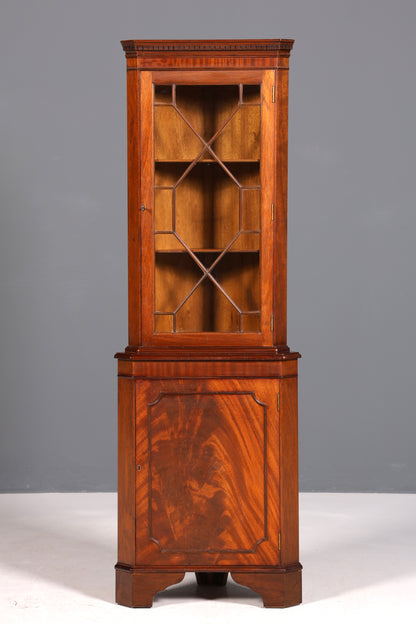 Wunderschöne Englische Eckvitrine Mahagoni Antik 60s echt Holz Schrank Eckschrank Glasvitrine