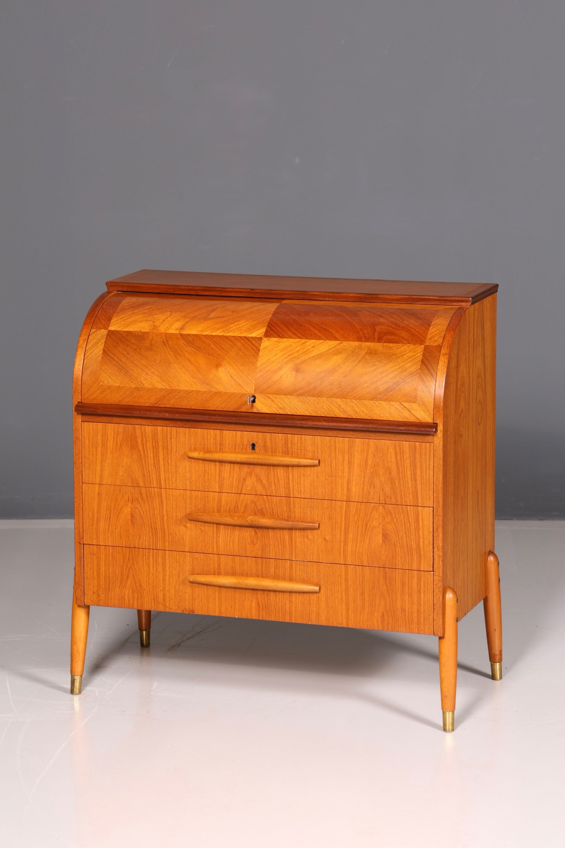 Wunderschöner Mid Century Rollladen Sekretär Schreibkommode Büro Schrank Vintage 60s Holz