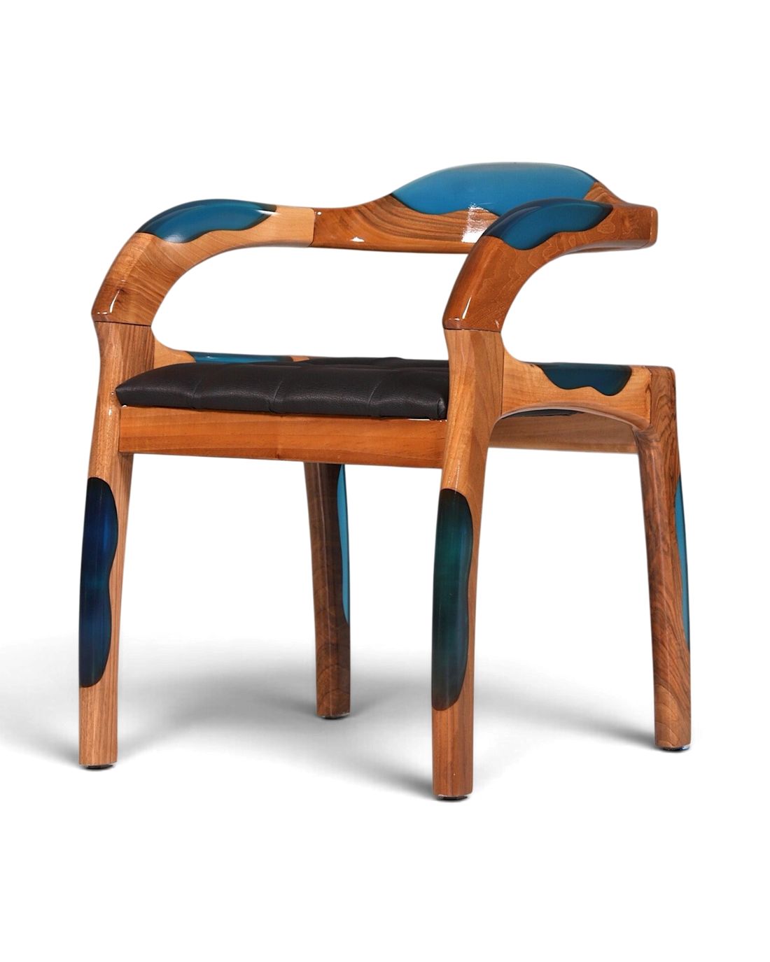 Epoxy Sessel "Arnson Plus Blue" Epoxidharz Armlehnsessel Massiv Nussbaum Sekretär Stuhl
