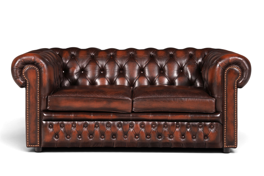 Hauptstadt Möblerei Centurion Chesterfield 2-Sitzer Sofa aus braunem Echtleder mit Knopfheftung und Ziernägeln