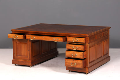 G146 Finish cm Wunderschöner Englischer Schreibtisch echt Lederauflage Bürotisch Antik Stil Office Desk