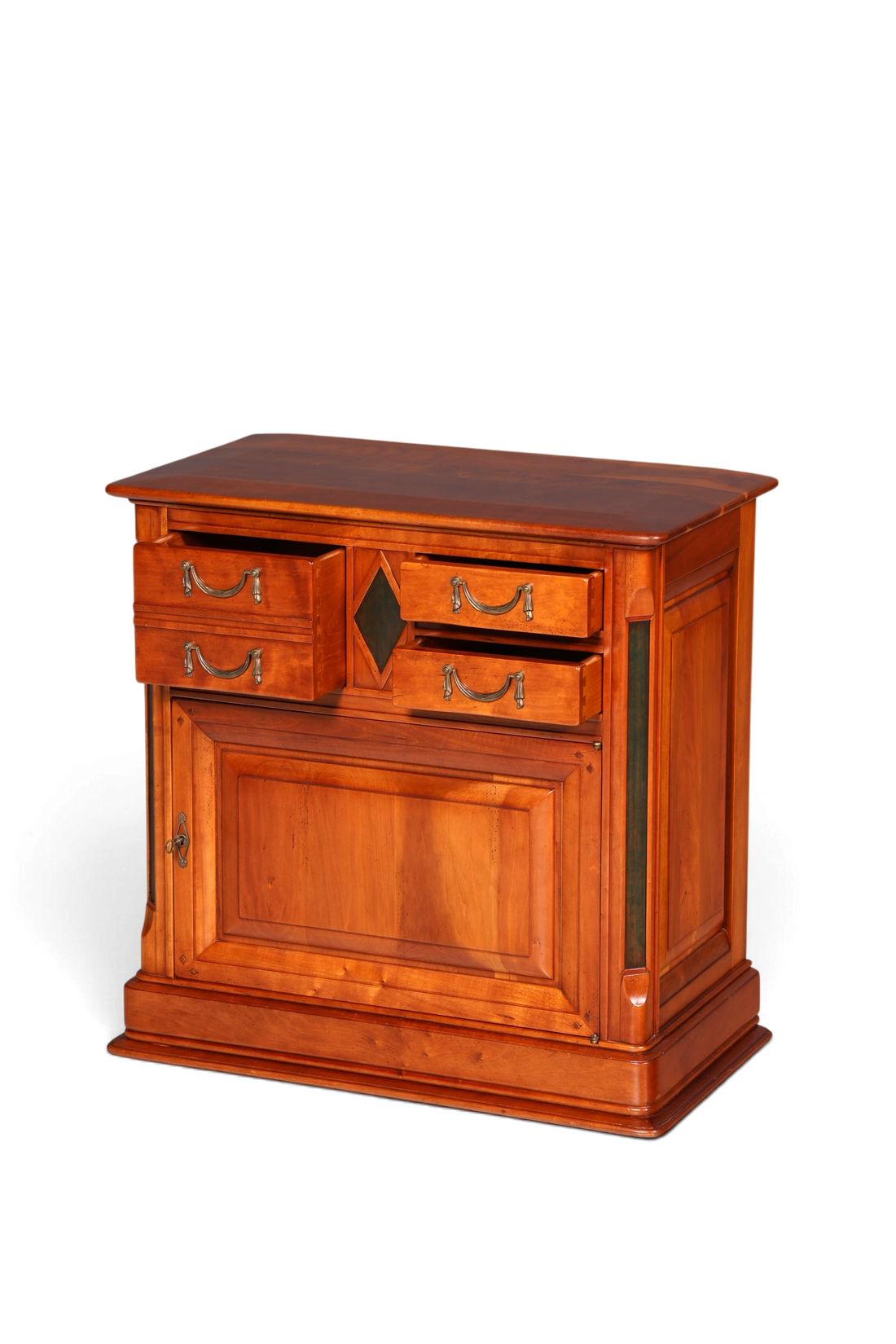Hauptstadt Möblerei Kommode aus Eibe im Biedermeier Stil mit Schubladen und Schrankfach in antikem Design