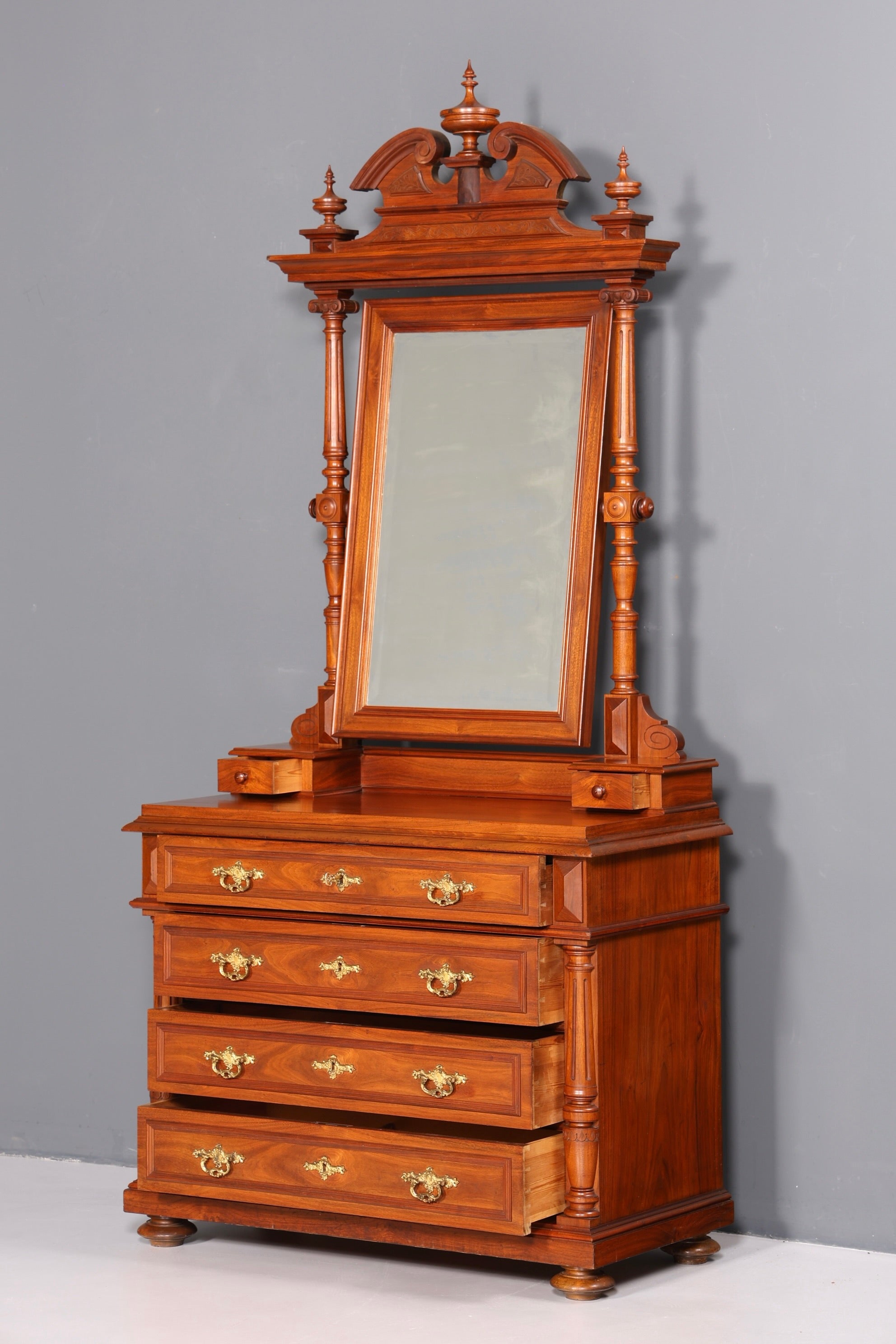 Edle Louis Philippe Kommode mit Spiegelaufsatz Gründerzeit Frisierkommode Holz Schrank Antik Flurschrank um 1880