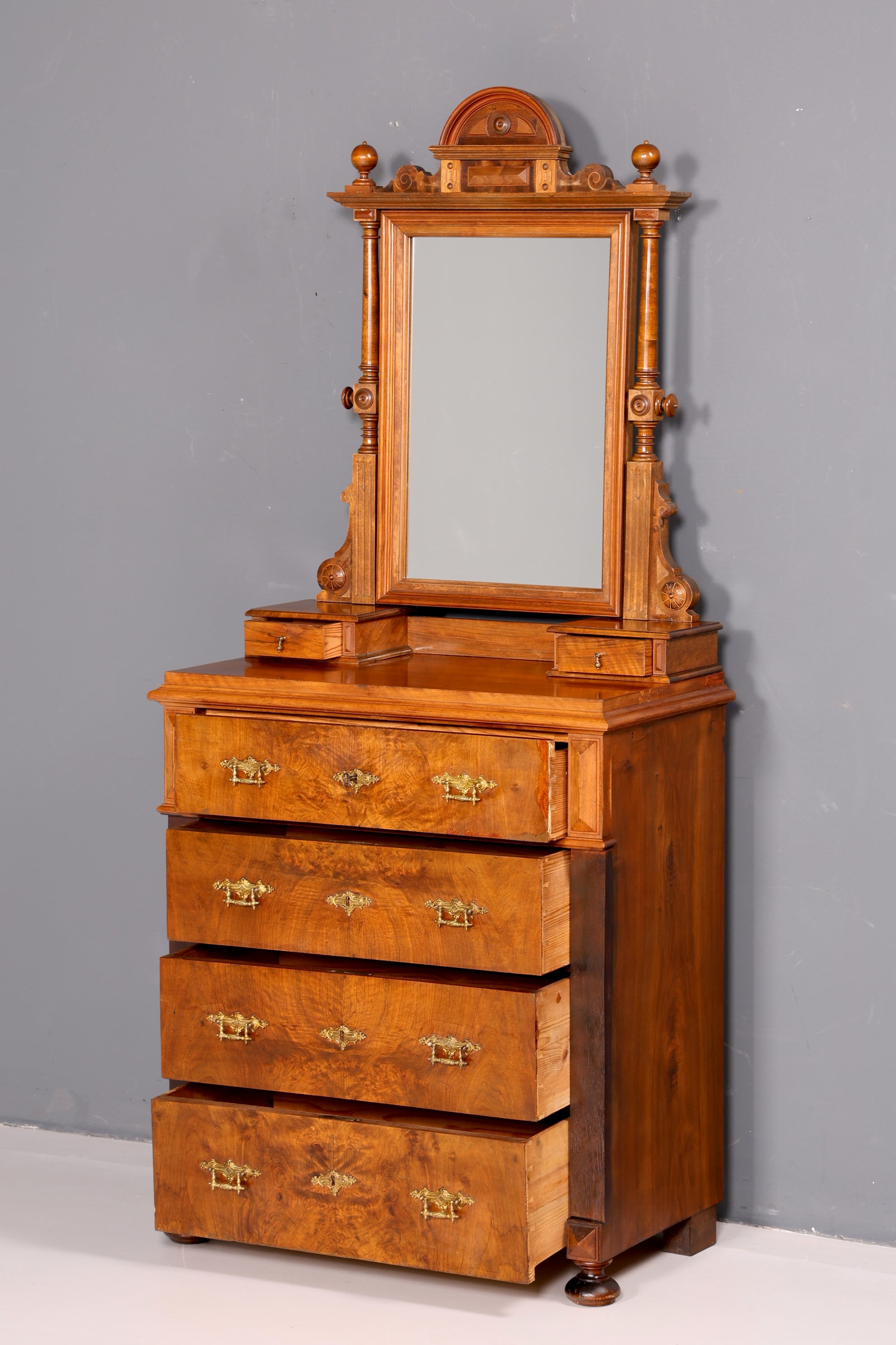 Traumhafte Gründerzeit Kommode mit Spiegelaufsatz Louis Philippe Echt Holz Schrank Antik Flurschrank um 1880 Vintage