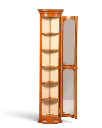 Hauptstadt Möblerei Selva Eckvitrine aus massivem Holz im Antik Stil mit Glasfront und offener Tür