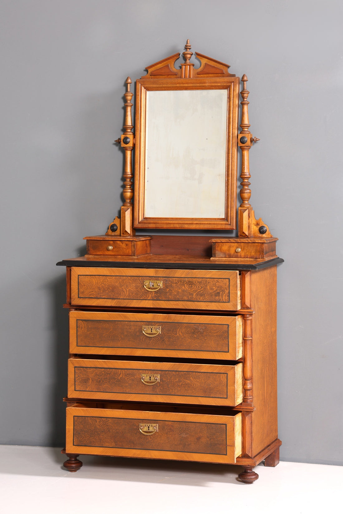 Edle Louis Philippe Kommode mit Spiegelaufsatz Gründerzeit Frisierkommode Antik Holz Schrank Flurschrank um 1880