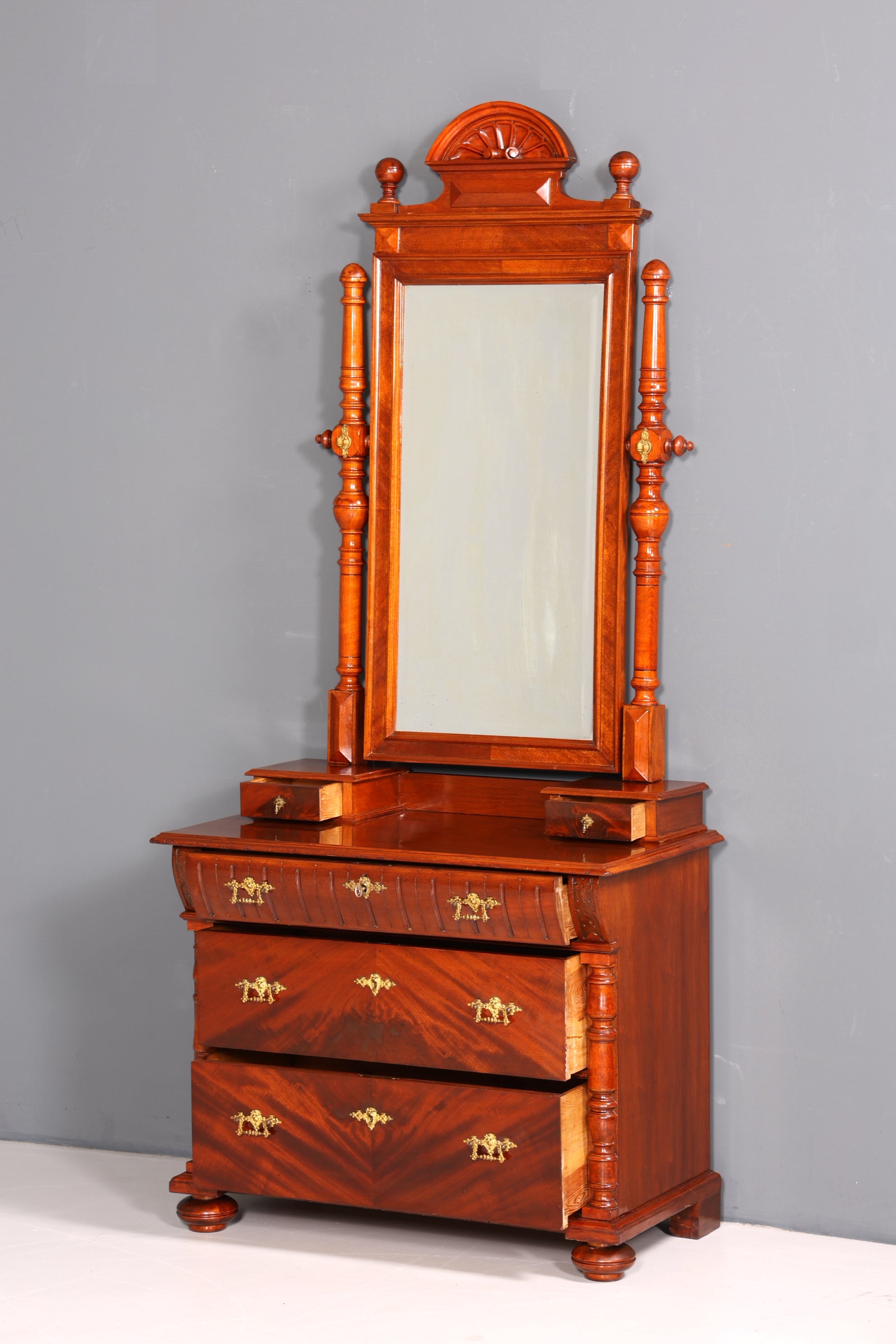 Edle Louis Philippe Kommode mit Spiegelaufsatz Gründerzeit Frisierkommode Holz Schrank Antik Flurschrank um 1880