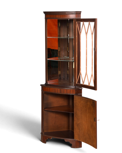 Hauptstadt Möblerei englische Eckvitrine aus Mahagoni mit Glas-Sprossentür und Unterschrank im Vintage-Stil