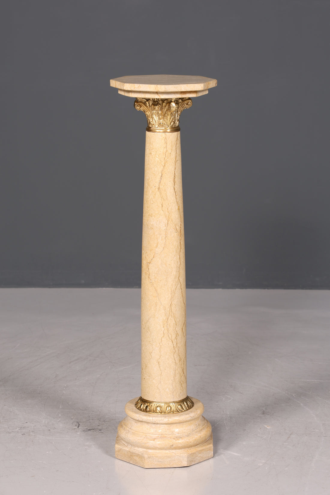Beautiful Baroque style column, Louis XV marble flower stand, natural stone, beige base, shelf, 2 of 2