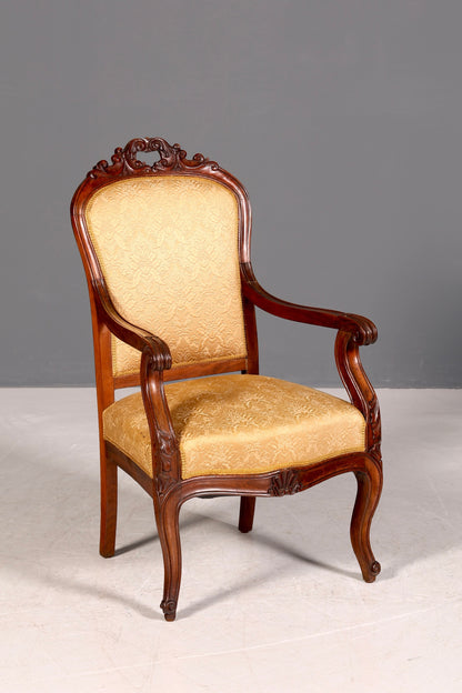 G047 Finish Edler Chippendale Armlehnsessel Barock Stil Sessel Armchair Samt Stoff Sessel